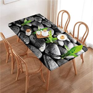 NJZOXR Basalt Stones Bamboo Fitted Tablecloth Rectangle Table Cover - Table Cloth - Fitted Table Covers for 5 Foot Tables