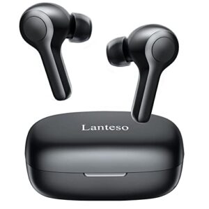 lanteso wireless earbuds, bluetooth earbuds 50h playtime deep bass loud sound earphones with 4 microphones clear call light-weight waterproof in-ear headphones