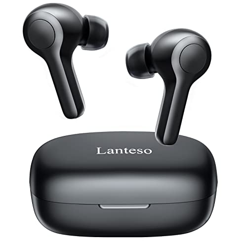 Lanteso Wireless Earbuds, Bluetooth Earbuds 50H Playtime Deep Bass Loud Sound Earphones with 4 Microphones Clear Call Light-Weight Waterproof in-Ear Headphones