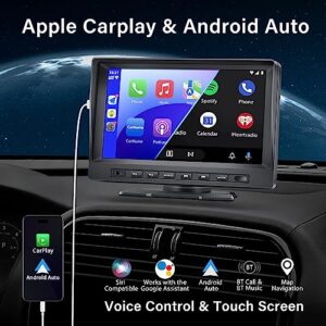 Portable Car Stereo for Apple Carplay Wireless Android Auto, Bluetooth Carplay Screen, 7 Inch IPS Touch Screen Car Radio with Backup Camera, Support Bluetooth Handsfree, Mirror Link, FM/AUX/USB/TF