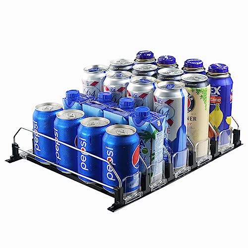 Drink Organizer For Fridge, Automatic Pusher Glide Refrigerator Drink Organizer Width Adjustable Beverage Soda Can Dispenser For 20cans Of 11.15/12/ 16/16.9oz For Pantry Kitchen