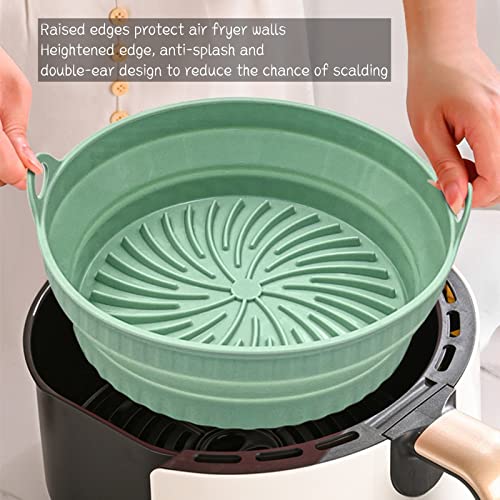 HIDDIT Foldable Air Fryer Silicone Pan, Set of 2 Air Fryer Silicone Lined Baking Pan Tray Multifunctional Grilling Mat Food Safe Non-Stick Air Fryer Basket Oven Accessories, Reusable (Color : Green,