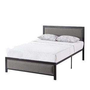 VECELO Queen Size Bed Frame with Linen Fabric Headboard and Footboard, Heavy-Duty Platform with Strong Steel Slats, No Box Spring Needed, Easy Assembly, Grey