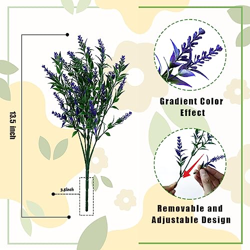 JIFTOK Artificial Lavender Flowers for Outdoors, 24 Bundles Faux Plastic Purple Flowers, UV Resistant Fake Plants Shrub Mums Greenery for Hanging Planters Window Box Front Porch Indoor Outside Décor