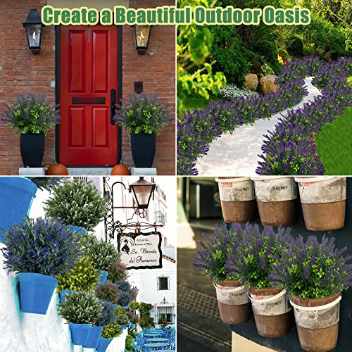 JIFTOK Artificial Lavender Flowers for Outdoors, 24 Bundles Faux Plastic Purple Flowers, UV Resistant Fake Plants Shrub Mums Greenery for Hanging Planters Window Box Front Porch Indoor Outside Décor