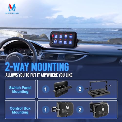 MICTUNING 8 Gang Switch Panel P1S-B08 Blue 5.5Inch Multifunction Toggle/Touch Momentary Pulsed Circuit Control Box for Camper RV ATV SUV UTV Truck Car Marine, 2 Years Warranty
