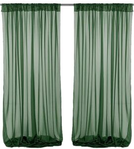 mds -2 panels 5ft x 10ft wrinkle-free chiffon backdrop curtains drapes, sheer chiffon fabric photography drapes for wedding photo backdrop ceremony arch party stage decoration - hunter green