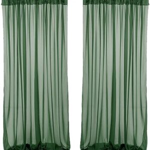 MDS -2 Panels 5ft x 10ft Wrinkle-Free Chiffon Backdrop Curtains Drapes, Sheer Chiffon Fabric Photography Drapes for Wedding Photo Backdrop Ceremony Arch Party Stage Decoration - Hunter Green