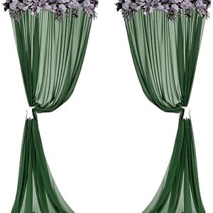 MDS -2 Panels 5ft x 10ft Wrinkle-Free Chiffon Backdrop Curtains Drapes, Sheer Chiffon Fabric Photography Drapes for Wedding Photo Backdrop Ceremony Arch Party Stage Decoration - Hunter Green