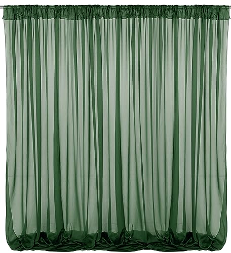 MDS -2 Panels 5ft x 10ft Wrinkle-Free Chiffon Backdrop Curtains Drapes, Sheer Chiffon Fabric Photography Drapes for Wedding Photo Backdrop Ceremony Arch Party Stage Decoration - Hunter Green
