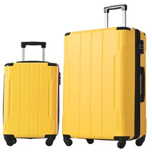 merax luggage 2 piece set suitcases with wheels expandable lightweight, tsa lock, hardside spinner luggage sets, 20 28 inch yellow