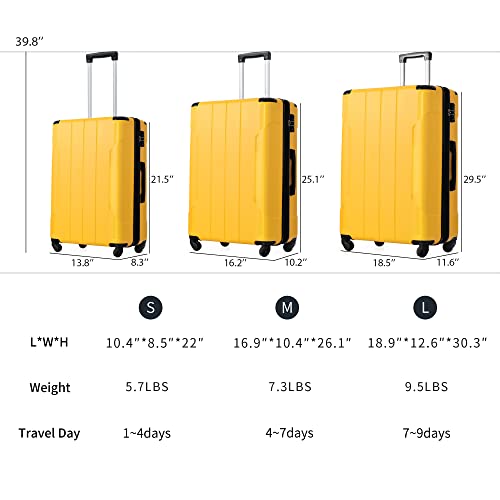 Merax Luggage 2 Piece Set Suitcases With Wheels Expandable Lightweight, TSA Lock, Hardside Spinner Luggage Sets, 20 28 inch Yellow