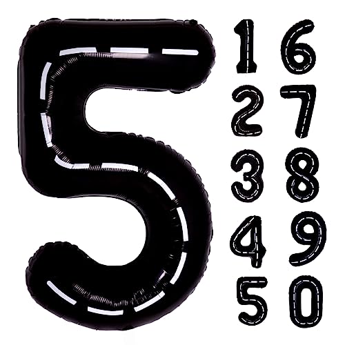 40 Inch Giant Race Car Number 5 Balloon, Helium Mylar Foil Number Balloons for Birthday Party, 5th Birthday Decorations for Kids, Anniversary Racing Car Party Decorations Supplies (Race Car Number 5)