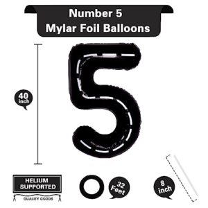 40 Inch Giant Race Car Number 5 Balloon, Helium Mylar Foil Number Balloons for Birthday Party, 5th Birthday Decorations for Kids, Anniversary Racing Car Party Decorations Supplies (Race Car Number 5)