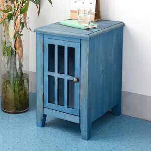 hoeneo nightstands farmhouse nightstand bedside table with storage, narrow end side table, strong and sturdy easy assembly vintage blue 15.7"x11.8"x19.5"