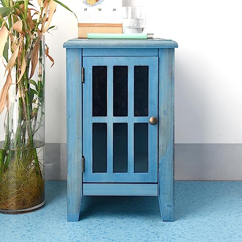 Hoeneo Nightstands Farmhouse Nightstand Bedside Table with Storage, Narrow End Side Table, Strong and Sturdy Easy Assembly Vintage Blue 15.7"X11.8"X19.5"