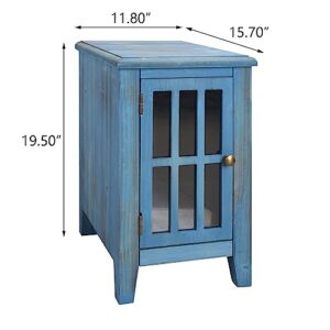 Hoeneo Nightstands Farmhouse Nightstand Bedside Table with Storage, Narrow End Side Table, Strong and Sturdy Easy Assembly Vintage Blue 15.7"X11.8"X19.5"