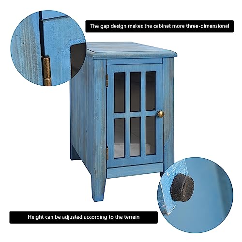 Hoeneo Nightstands Farmhouse Nightstand Bedside Table with Storage, Narrow End Side Table, Strong and Sturdy Easy Assembly Vintage Blue 15.7"X11.8"X19.5"