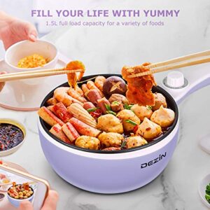 Dezin Hot Pot Electric with Steamer Upgraded, Non-Stick Sauté Pan, Rapid Noodles Electric Pot, 1.5L Mini Pot for Steak, Egg, Fried Rice, Ramen, Oatmeal, Soup with Power Adjustment (Egg Rack Included)