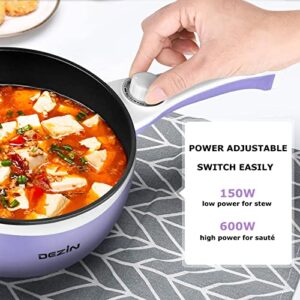 Dezin Hot Pot Electric with Steamer Upgraded, Non-Stick Sauté Pan, Rapid Noodles Electric Pot, 1.5L Mini Pot for Steak, Egg, Fried Rice, Ramen, Oatmeal, Soup with Power Adjustment (Egg Rack Included)