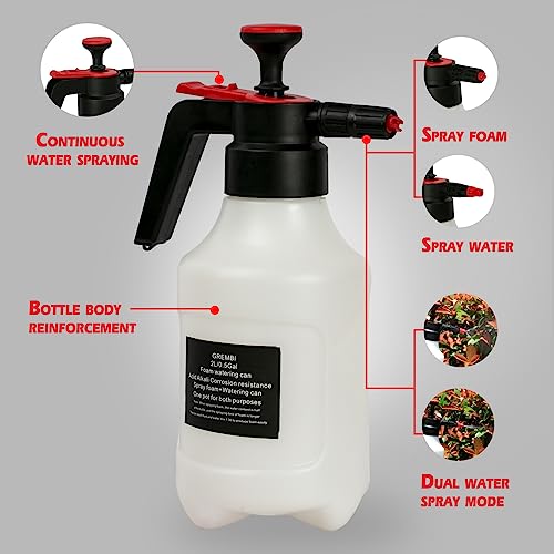 Foam Sprayer Hand Sprayer Pump Sprayer Pressure Spray Bottle,0.5Gal/2L,Spray Foam+Watering can,Dual Interface Free Conversion,Suit for Car Washing,Garden Watering,Home Cleaning,Spraying Weeds