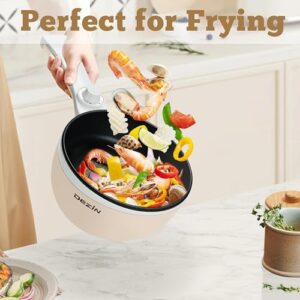 Dezin Hot Pot Electric with Steamer Upgraded, Non-Stick Sauté Pan, Rapid Noodles Electric Pot, 1.5L Mini Pot for Steak, Egg, Fried Rice, Ramen, Oatmeal, Soup with Power Adjustment (Egg Rack Included)