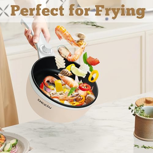 Dezin Hot Pot Electric with Steamer Upgraded, Non-Stick Sauté Pan, Rapid Noodles Electric Pot, 1.5L Mini Pot for Steak, Egg, Fried Rice, Ramen, Oatmeal, Soup with Power Adjustment (Egg Rack Included)