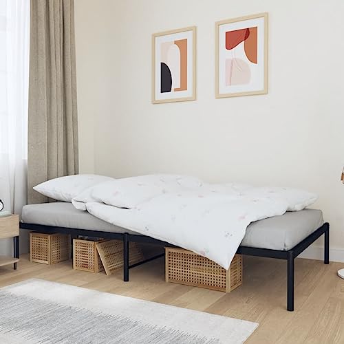 vidaXL Single Bed - Industrial Style - Robust Metal Bed Frame with Metal Slats and Center Legs - Black, Steel, with Extra Underneath Space