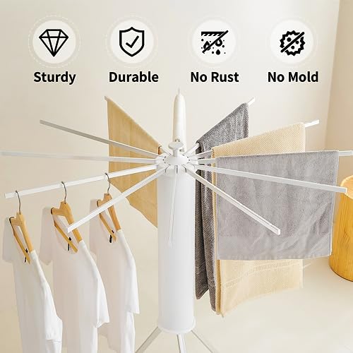JOOM Tripod Clothes Drying Rack, Garment Rack Portable and Foldable Space Saving Laundry Drying Rack - Drying Rack Clothing Floor Folding Balcony Bedroom Household Aluminum