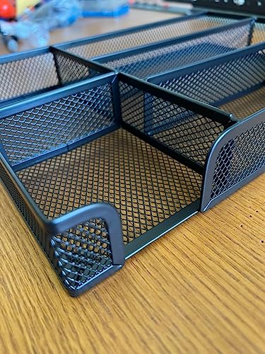 ROSROSE Desk Drawer Organizer Tray, Metal Mesh Drawer Organizer Office w/6 Compartment, Multi-use Desk Organizer Tray Storage for Home Office School Supply, Desktop, 12.6 x 8.7 x1.8in, Black-2 Pack