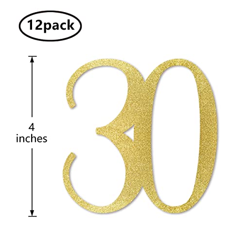 Gold Glitter 30th Birthday Centerpiece Sticks, 12-Pack Number 30 Table Topper Anniversary Party Decorations