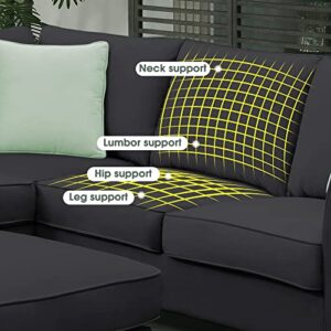 P PURLOVE Modern Large Sectional Sofa, L Shape Fabric Sofa Corner Couch Set with Ottoman and 3 Pillows, Extra Wide Chaise Lounge Couch for Living Room Apartment, Black