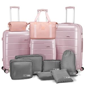 joyway luggage sets suitcase set 3 piece luggage set carry on luggage hardside pp durable luggage with tsa lock spinner wheels(pink, 11 piece set)…