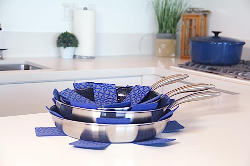 Pot and Pan Protectors for Stacking, Mosaic Design- Set of 12 in 3 Different Sizes, Cookware Protector/Dividers, Pan Separator Anti-Slip to Prevent Scratching or Marring When Stacking (Grey)