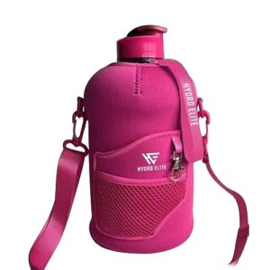 hydro elite large 2.2 liter water bottle - xl,stylish fabric cover with mesh zipper pocket, adjustable carry strap (pink)