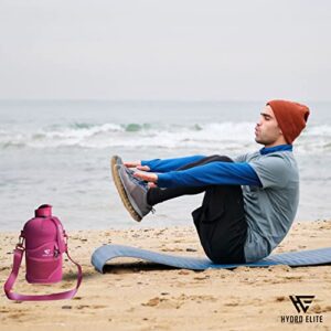 Hydro Elite Large 2.2 Liter Water Bottle - XL,Stylish Fabric Cover with Mesh Zipper Pocket, Adjustable Carry Strap (Pink)