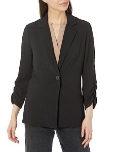 adrianna papell women's tall size ruched 3/4 sleeve one button notch blazer, black