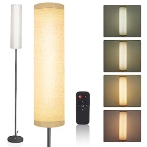 cozywarm led floor lamp with linen shade and remote control,stepless dimming & adjustable color temperature modern tall lamps,eye-caring standing lamp with 1h timer for living room bedroom office
