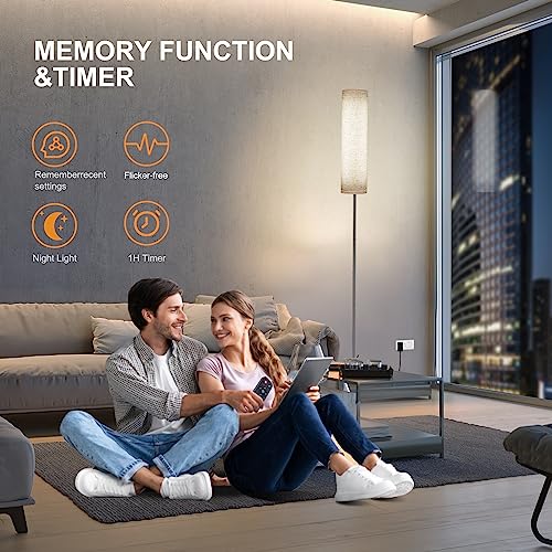 cozywarm LED Floor Lamp with Linen Shade and Remote Control,Stepless Dimming & Adjustable Color Temperature Modern Tall Lamps,Eye-Caring Standing Lamp with 1H Timer for Living Room Bedroom Office