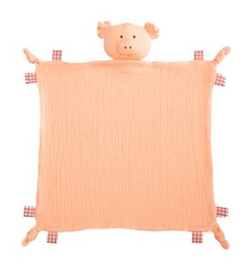 ickles pig baby lovey security blanket organic cozy soft muslin 100% cotton blanket for girls and boys unisex animal design warm peach lightweight easy care