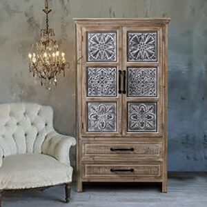 farmhouse wood and metal 2-drawer 2-door storage cabinet 48.03" h x 26.77" w 15.35" d brown grey mdf weathered