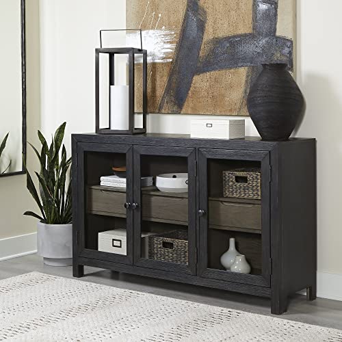 Black/Gray Accent Cabinet 60" w X 16" d 36" h Black Grey Modern Contemporary MDF Wood Finish Doors Drawers