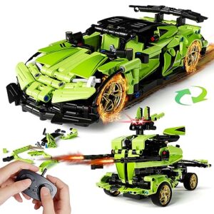 remote & app controlled robot/car stem building kit for kids, 2in1 stem building toys, 461 pcs educational building blocks for kids science learning, remote control car toy set for boys girls (green)