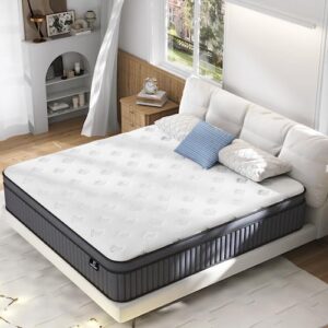 een een sleep california king mattress, 12 inch hybrid cal king mattress foam and individually wrapped pocket coils, soft and breathable, pressure relief, strong edge support, medium firm