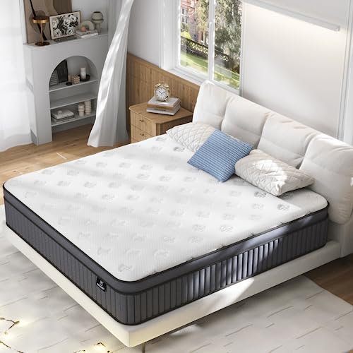 EEN EEN SLEEP California King Mattress, 12 Inch Hybrid Cal King Mattress Foam and Individually Wrapped Pocket Coils, Soft and Breathable, Pressure Relief, Strong Edge Support, Medium Firm