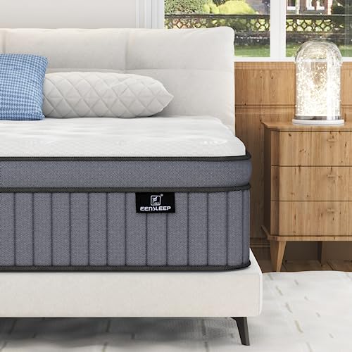 EEN EEN SLEEP California King Mattress, 12 Inch Hybrid Cal King Mattress Foam and Individually Wrapped Pocket Coils, Soft and Breathable, Pressure Relief, Strong Edge Support, Medium Firm