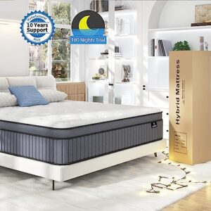 EEN EEN SLEEP California King Mattress, 12 Inch Hybrid Cal King Mattress Foam and Individually Wrapped Pocket Coils, Soft and Breathable, Pressure Relief, Strong Edge Support, Medium Firm