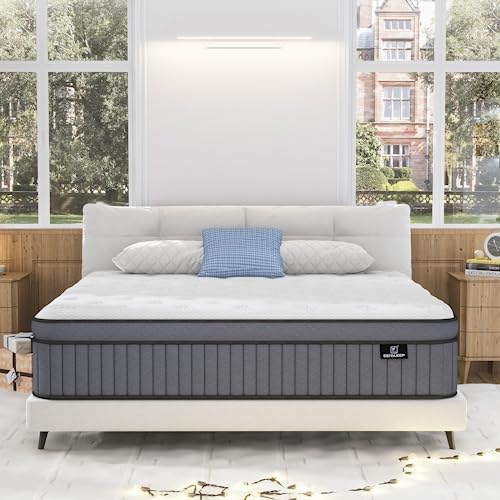 EEN EEN SLEEP California King Mattress, 12 Inch Hybrid Cal King Mattress Foam and Individually Wrapped Pocket Coils, Soft and Breathable, Pressure Relief, Strong Edge Support, Medium Firm