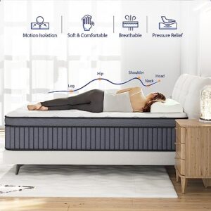 EEN EEN SLEEP California King Mattress, 12 Inch Hybrid Cal King Mattress Foam and Individually Wrapped Pocket Coils, Soft and Breathable, Pressure Relief, Strong Edge Support, Medium Firm