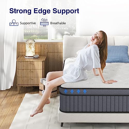 EEN EEN SLEEP California King Mattress, 12 Inch Hybrid Cal King Mattress Foam and Individually Wrapped Pocket Coils, Soft and Breathable, Pressure Relief, Strong Edge Support, Medium Firm